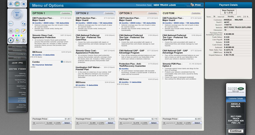 The docuPAD System screen showing menu customization screen and sales tools.